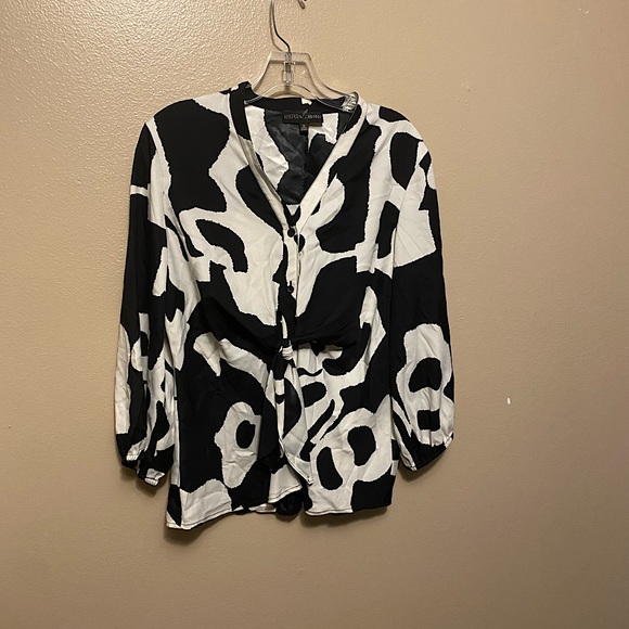 Black and white blouse with tie front size 12 - Picture 1 of 2